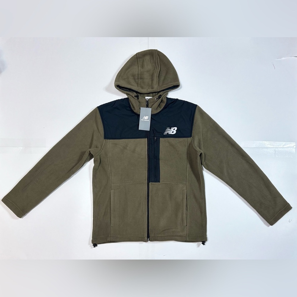 Size S New Balance Men's Fleece Full Zip Hoodie Hooded Jacket green olive black